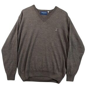 Lighthouse Sweater Mens XL Brown Merino Wool Acrylic V Neck Knit Made In Ireland